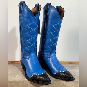 Tony Lama Emilia Women’s Western Boots Size 6 B Lizard Baltic Blue Made In USA
